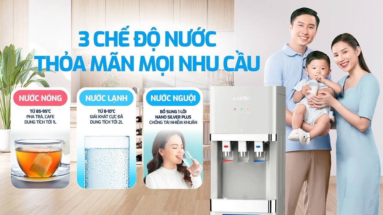 Cây nước nóng lạnh Karofi HCV208G - 3 chế độ nước tiện lợi